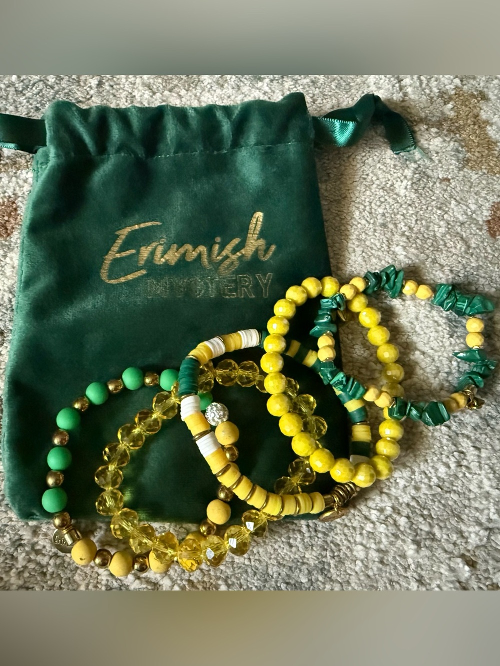 Erimish Green & Yellow Stackable Beaded Bracelet Set